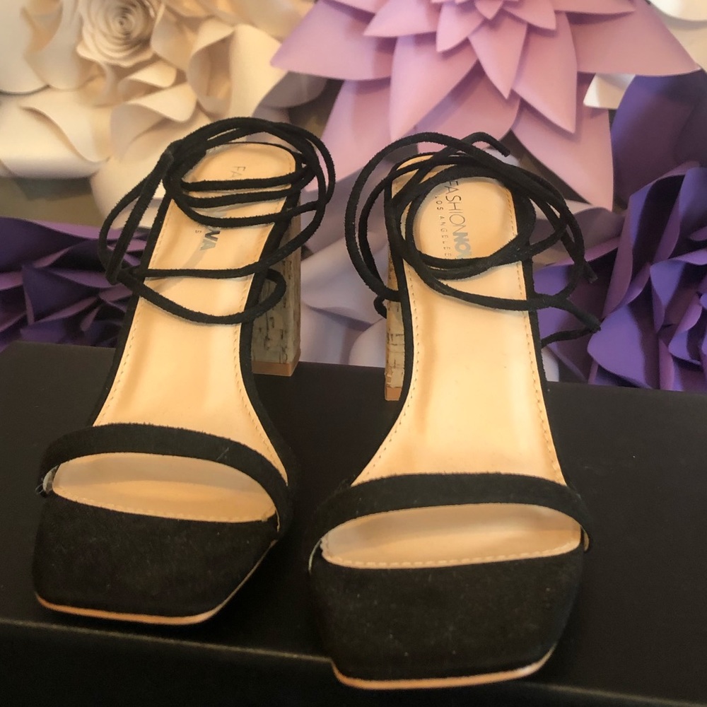 Black and cork heels